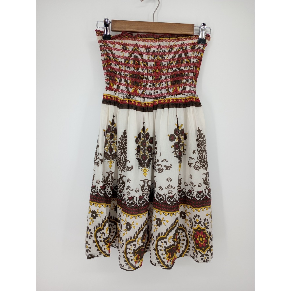 Forever 21 Strapless Mini Dress Tunic Small Boho Smocked Paisley Floral Y2K